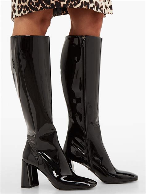 prada square toe knee high boots|high heeled designer combat boots.